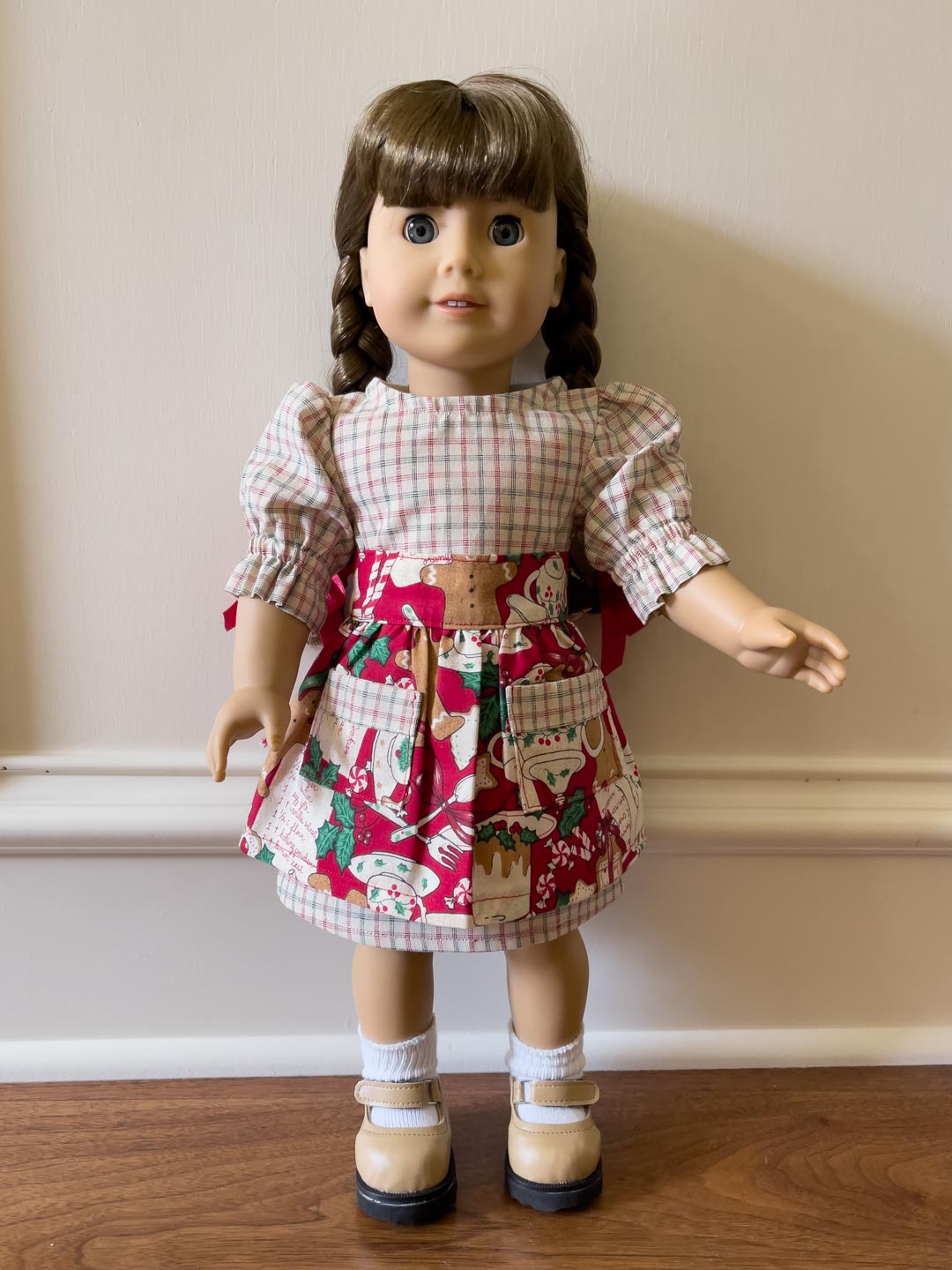 Christmas doll dress, holiday doll dress
